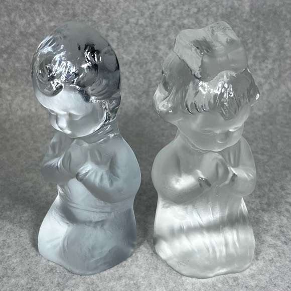 VTG Viking Glass Hand Made Praying Boy Girl 6" Frosted Crystal Bookends Figurine - Picture 6 of 13
